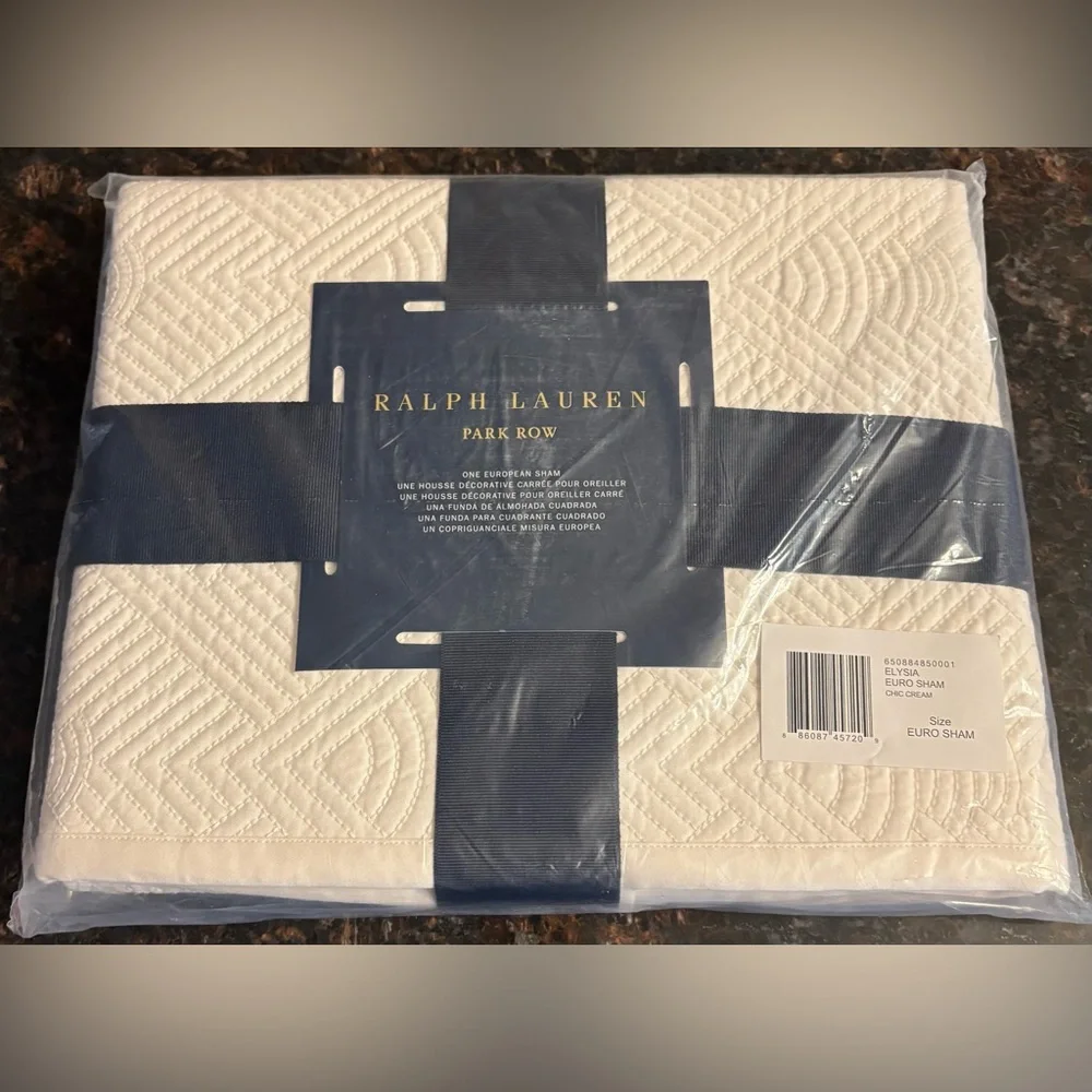 New Ralph Lauren Park Row Elysia Euro Sham in Chic Cream 26 x 26 Cotton Luxury